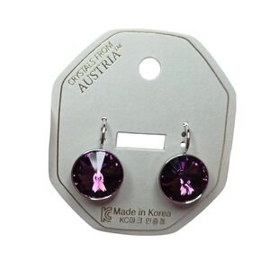 NEW CrystalsAustria Dark PurpleAmethyst 15mm‎ Round LeverbackEarrings PlatinumPl